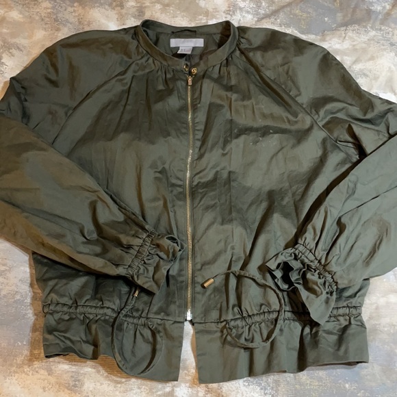 H&M Women’s SZ 8 Olive Green Front Zip Blazer Draw String Waist Lined Jacket - Picture 12 of 13